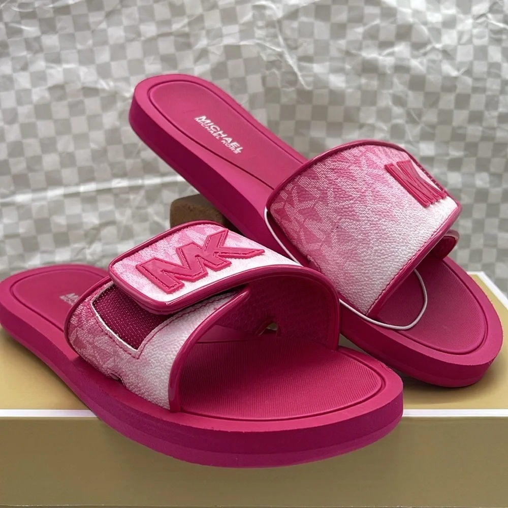 MICHAEL KORS Palmer Ombré Signature Logo Slide Sandal Dragonfruit NWT